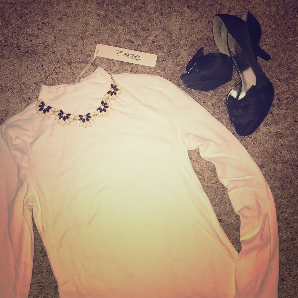 White Long Sleeve Turtleneck Top